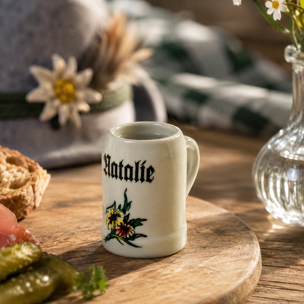 Rustikaler Schnapsstamper mit Namen